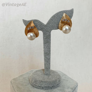 Vintage Pearl Leaf Earrings