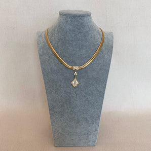 Vintage Golden Necklace with Rhinestone Drop Pendant