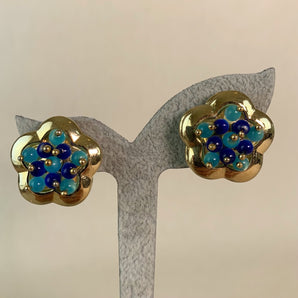Vintage Blue and Navy Flower Earrings