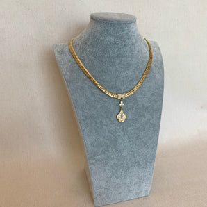 Vintage Golden Necklace with Rhinestone Drop Pendant