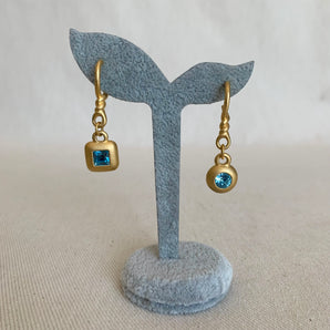 Vintage Blue Rhinestone Matte Gold Earrings