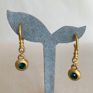 Vintage Green Rhinestone Matte Gold Earrings
