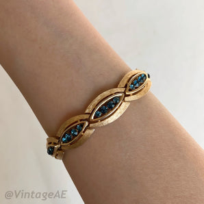 Vintage Matte Gold Bracelet with Navy Crystals