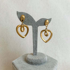 Vintage Matte Gold Heart Earrings.